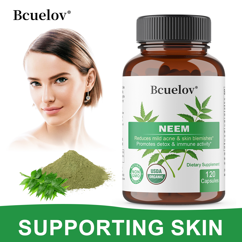 Herbal Wellness Supplement - オーガニックニーム葉カプセル、ハーブ抗酸化サプリメント、透明感のある肌、免疫、消化、肝臓のための毎日のデトックス健康サポート