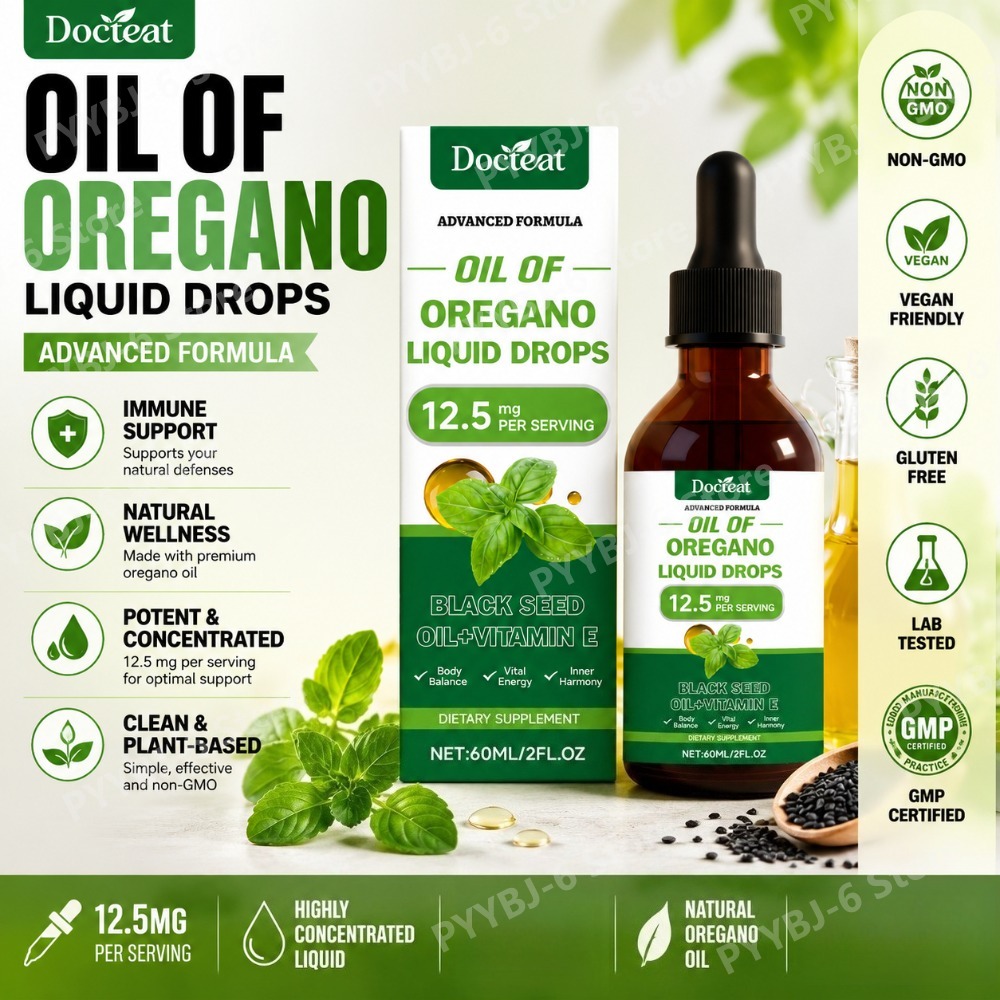 Herbal Wellness Supplement - オレガノオイル液状ドロップス 60ml ブラックシードオイル＆ビタミンE ハーブサプリメント ウェルネスエネルギーと消化バランスをサポート