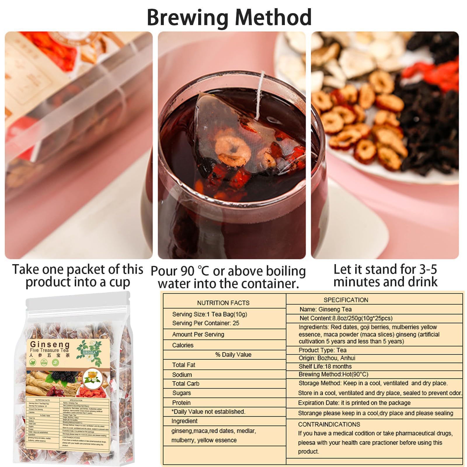 高麗人参五宝茶、天然オーガニック伝統漢方腎臓浄化デトックス茶 - Herbal Wellness Products のレビューと価格